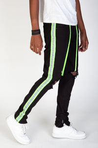 KNB3160 Black/Lime | KDNK Reflective Tape Ripped Skinny Jeans