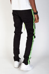 KNB3160 Black/Lime | KDNK Reflective Tape Ripped Skinny Jeans