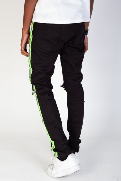 KNB3160 Black/Lime | KDNK Reflective Tape Ripped Skinny Jeans