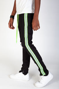 KNB3160 Black/Lime | KDNK Reflective Tape Ripped Skinny Jeans