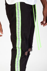 KNB3160 Black/Lime | KDNK Reflective Tape Ripped Skinny Jeans