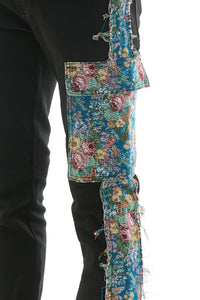 KNB3419 Black | KDNK Tapestry Stacked Skinny Flare Pants
