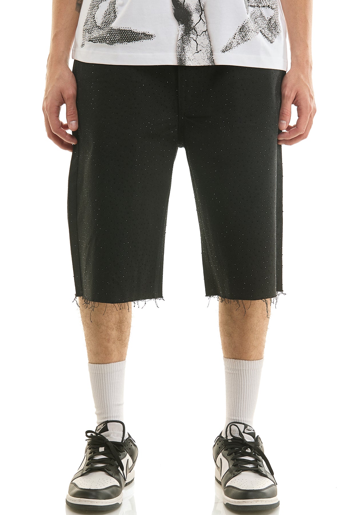 KNB3500S Black | KDNK Rhinestone Denim Shorts
