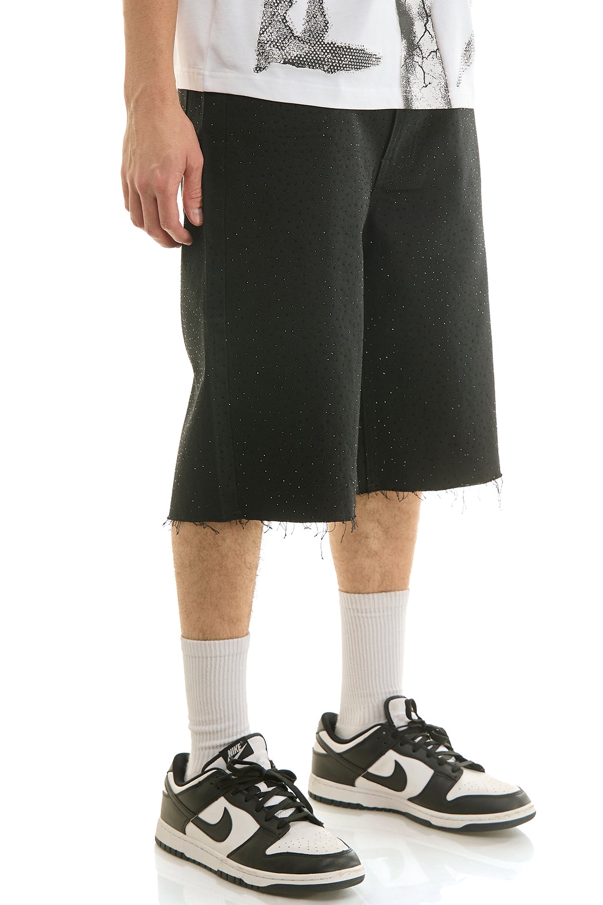 KNB3500S Black | KDNK Rhinestone Denim Shorts