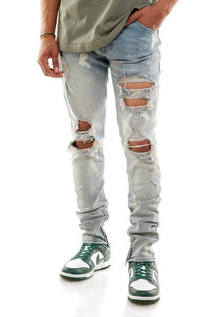 KND4344 Steel Blue | KDNK Ripped Skinny Stretch Jeans