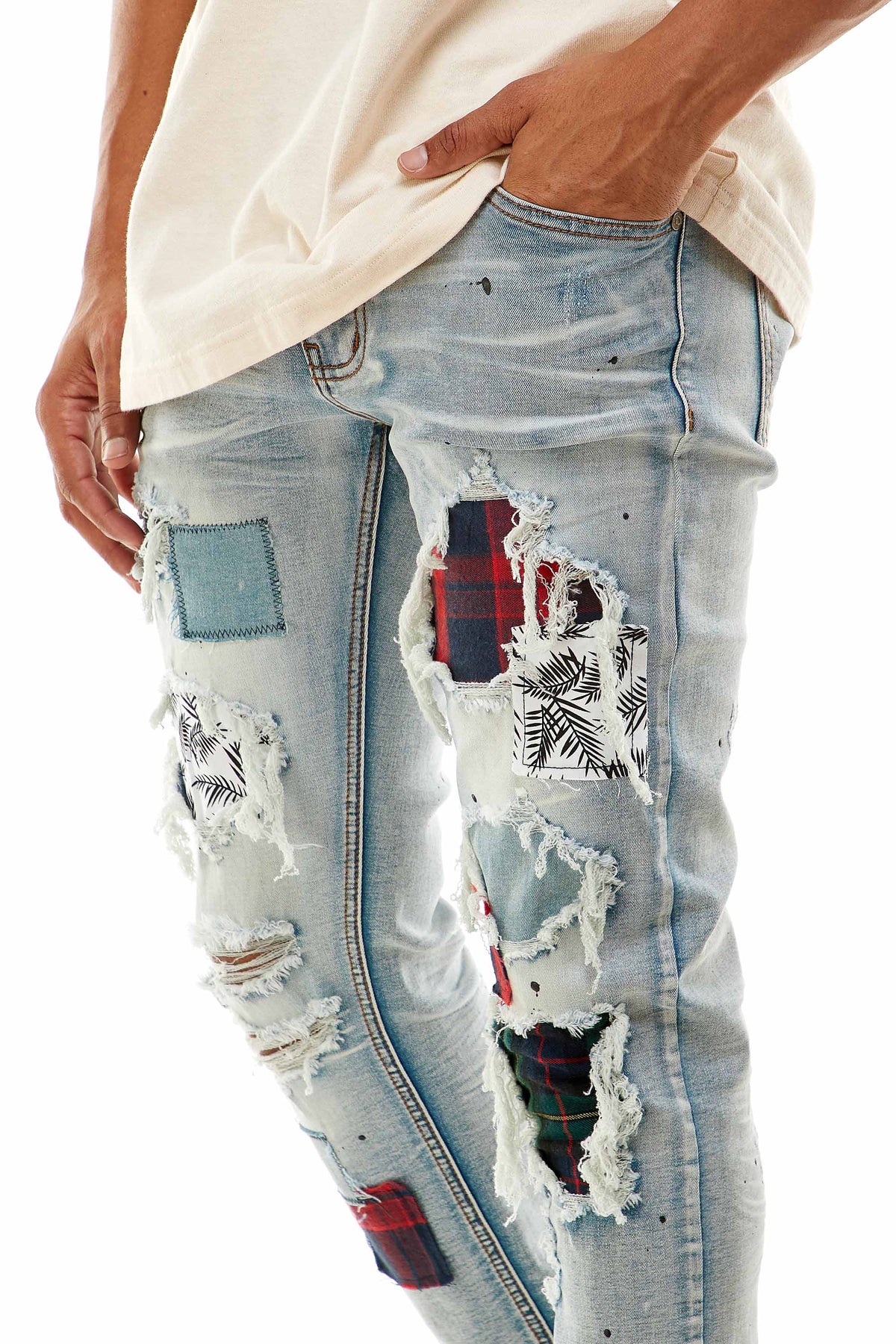 KND4457 Blue | KDNK Distressed Ripped Skinny Stretch Jeans