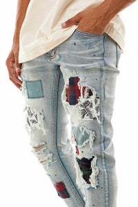 KND4457 Blue | KDNK Distressed Ripped Skinny Stretch Jeans
