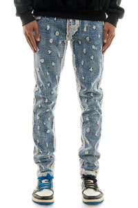 KDNK KND4668 Mid-Wash Skinny Ankle Zip jeans in blue
