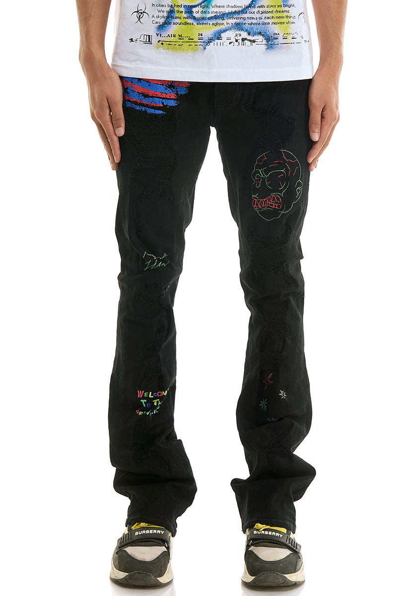 KND4838 Jet Black | KDNK Rip & Repair Distressed Skinny Jeans