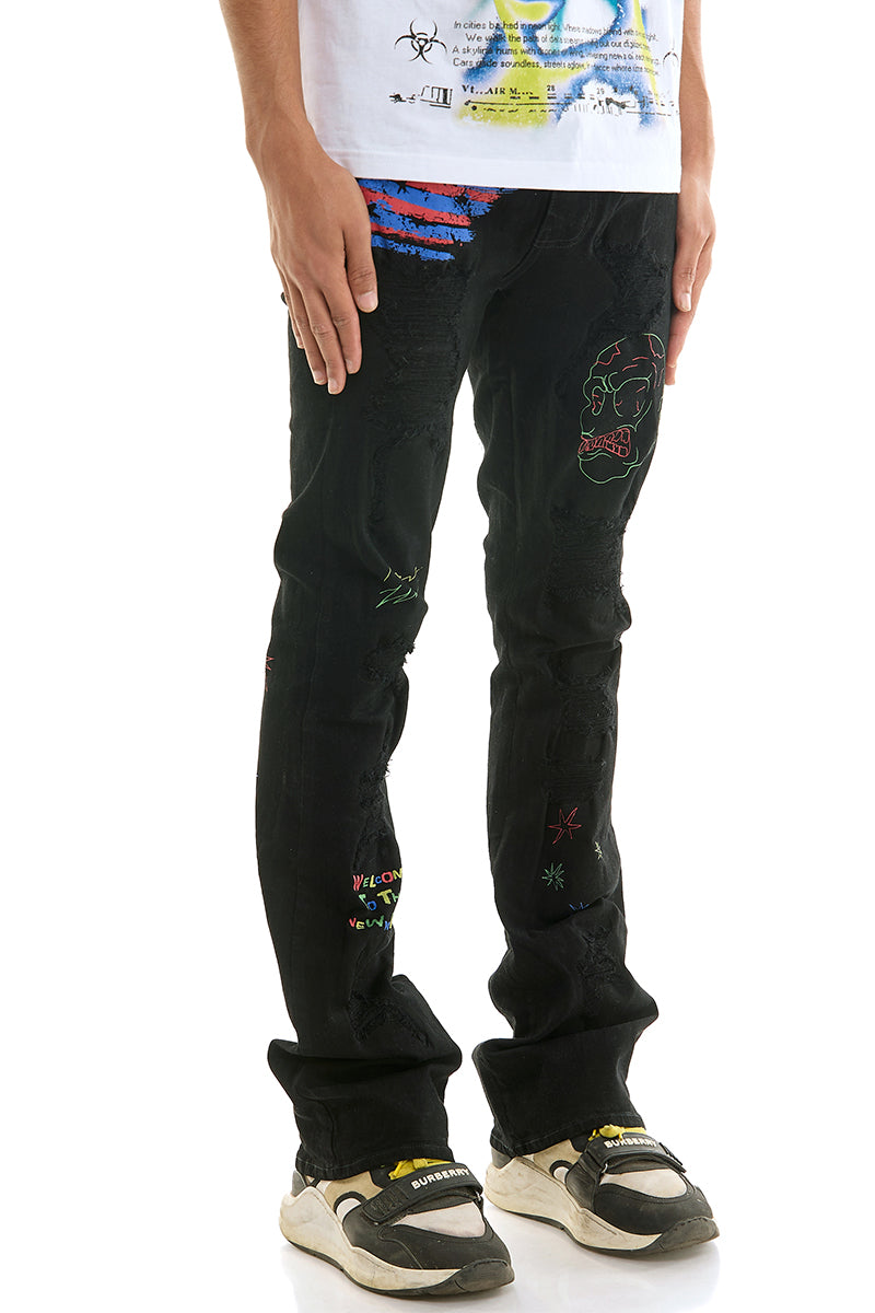KND4838 Jet Black | KDNK Rip & Repair Distressed Skinny Jeans