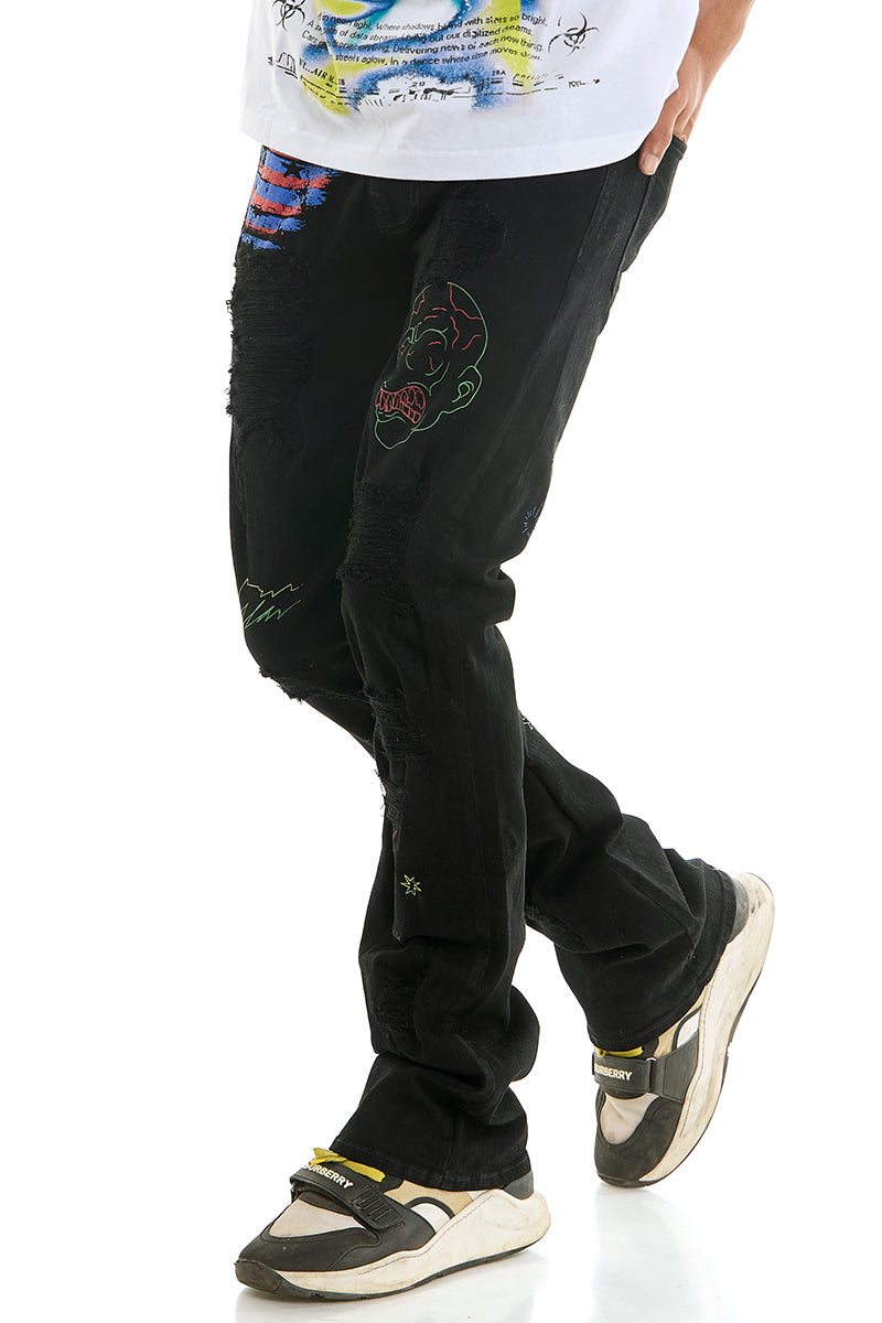 KND4838 Jet Black | KDNK Rip & Repair Distressed Skinny Jeans