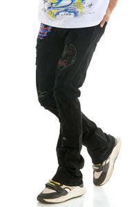 KND4838 Jet Black | KDNK Rip & Repair Distressed Skinny Jeans