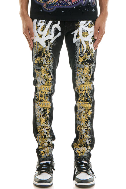 KND4870 Black | KDNK Tapestry Print Jeans