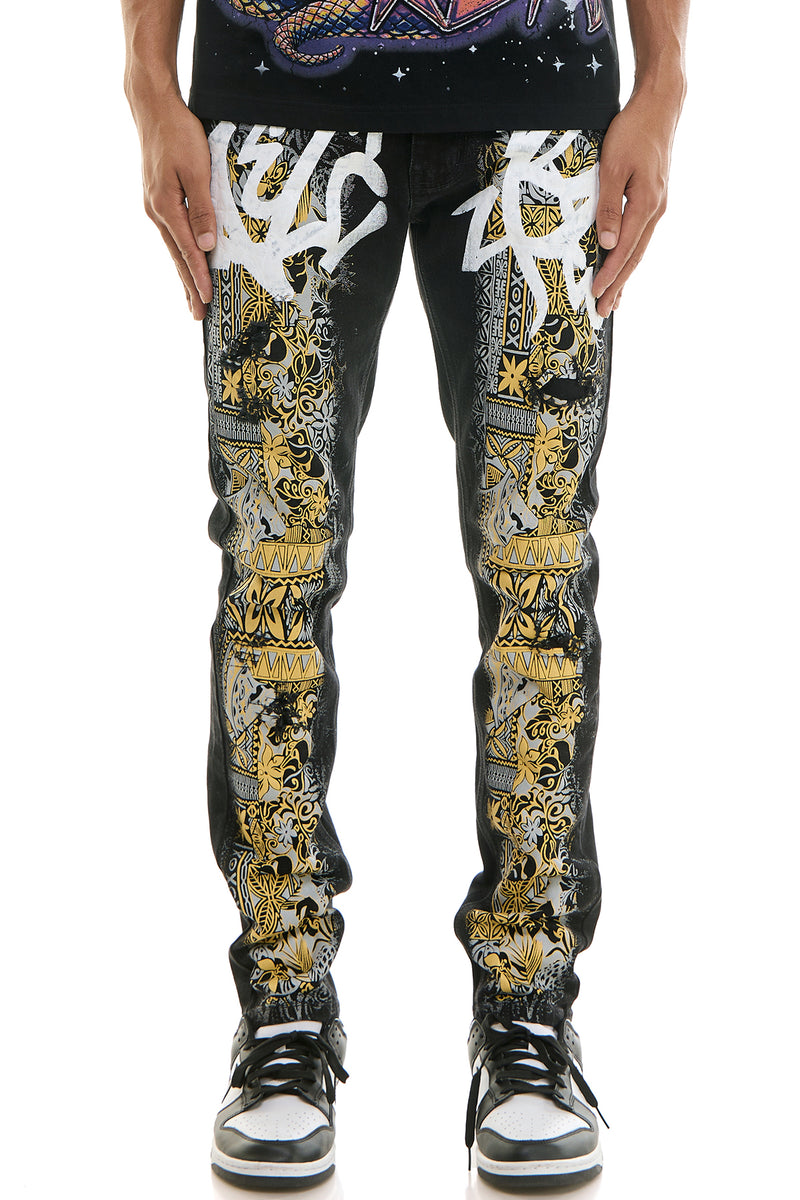 KND4870 Black | KDNK Tapestry Print Jeans