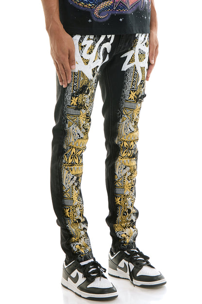 KND4870 Black | KDNK Tapestry Print Jeans