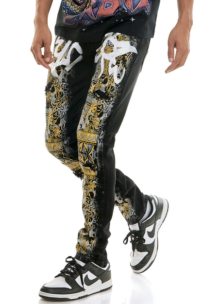 KND4870 Black | KDNK Tapestry Print Jeans