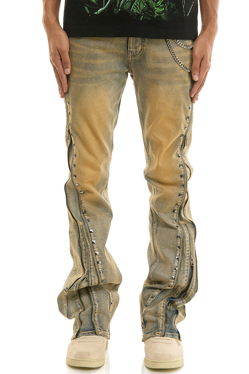 KND4928 T.M.Blue | KDNK Stud Double Zipper Jeans