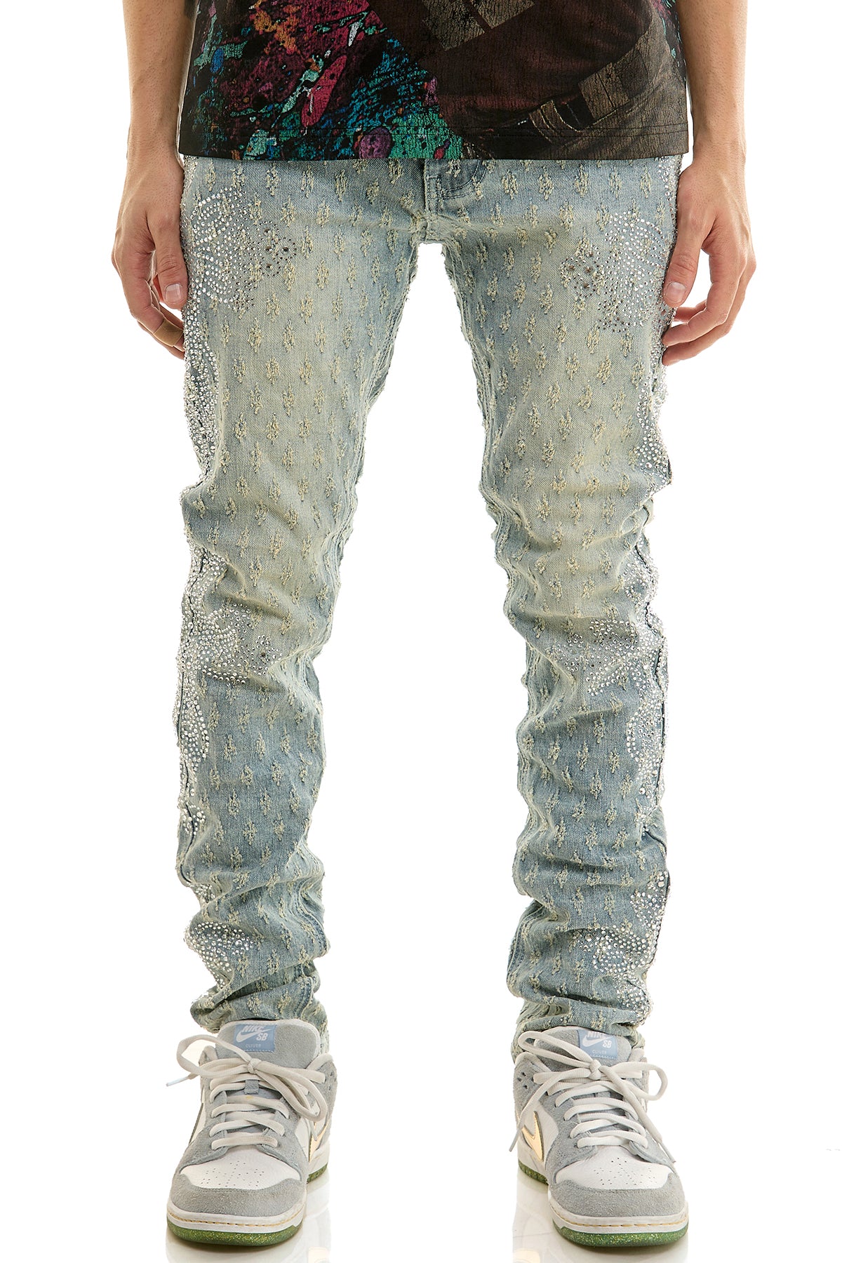 KND4952 Blue | KDNK Jacquard Rhinestone Jeans