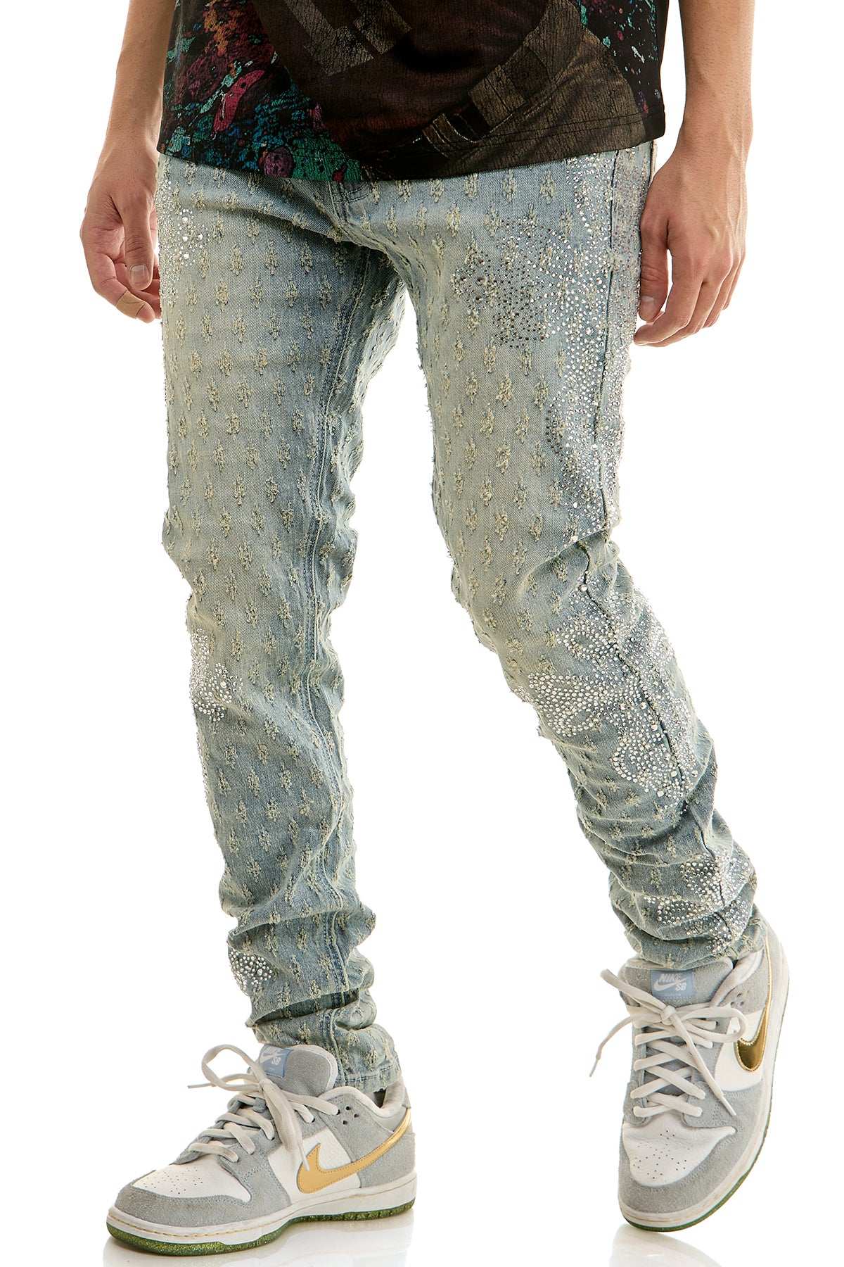 KND4952 Blue | KDNK Jacquard Rhinestone Jeans