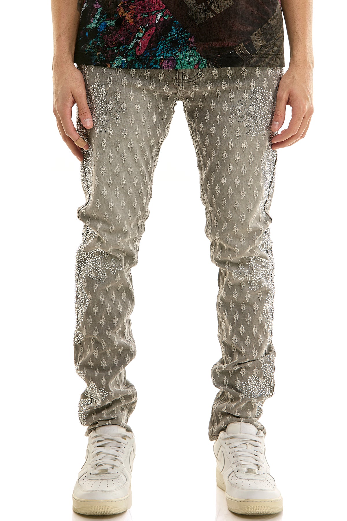 KND4952 M.Grey | KDNK Jacquard Rhinestone Jeans