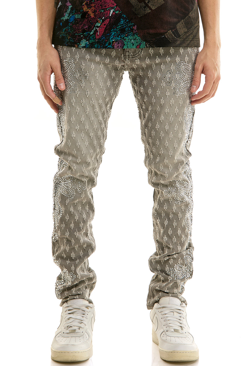 KND4952 M.Grey | KDNK Jacquard Rhinestone Jeans