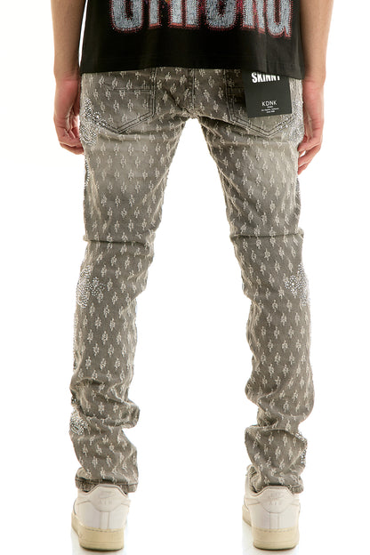 KND4952 M.Grey | KDNK Jacquard Rhinestone Jeans