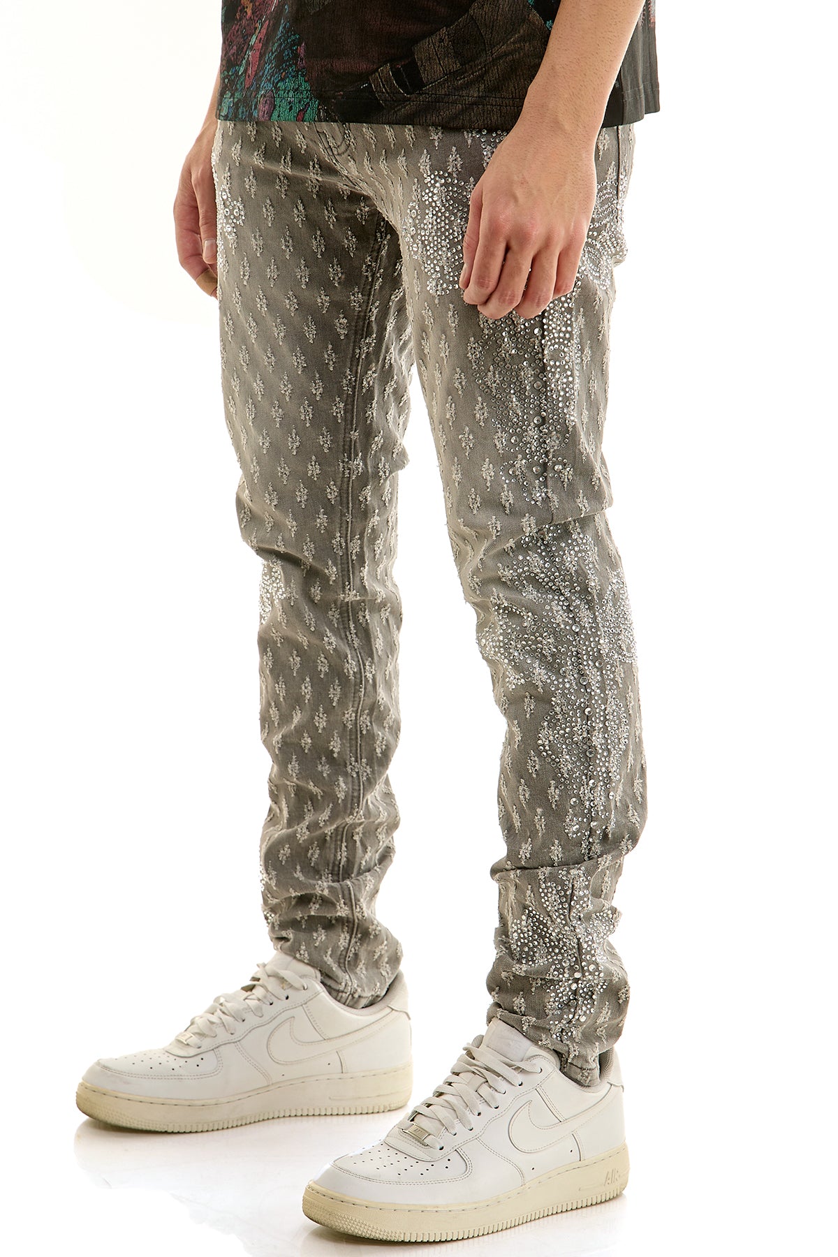 KND4952 M.Grey | KDNK Jacquard Rhinestone Jeans