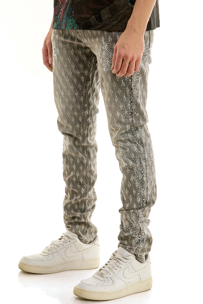 KND4952 M.Grey | KDNK Jacquard Rhinestone Jeans