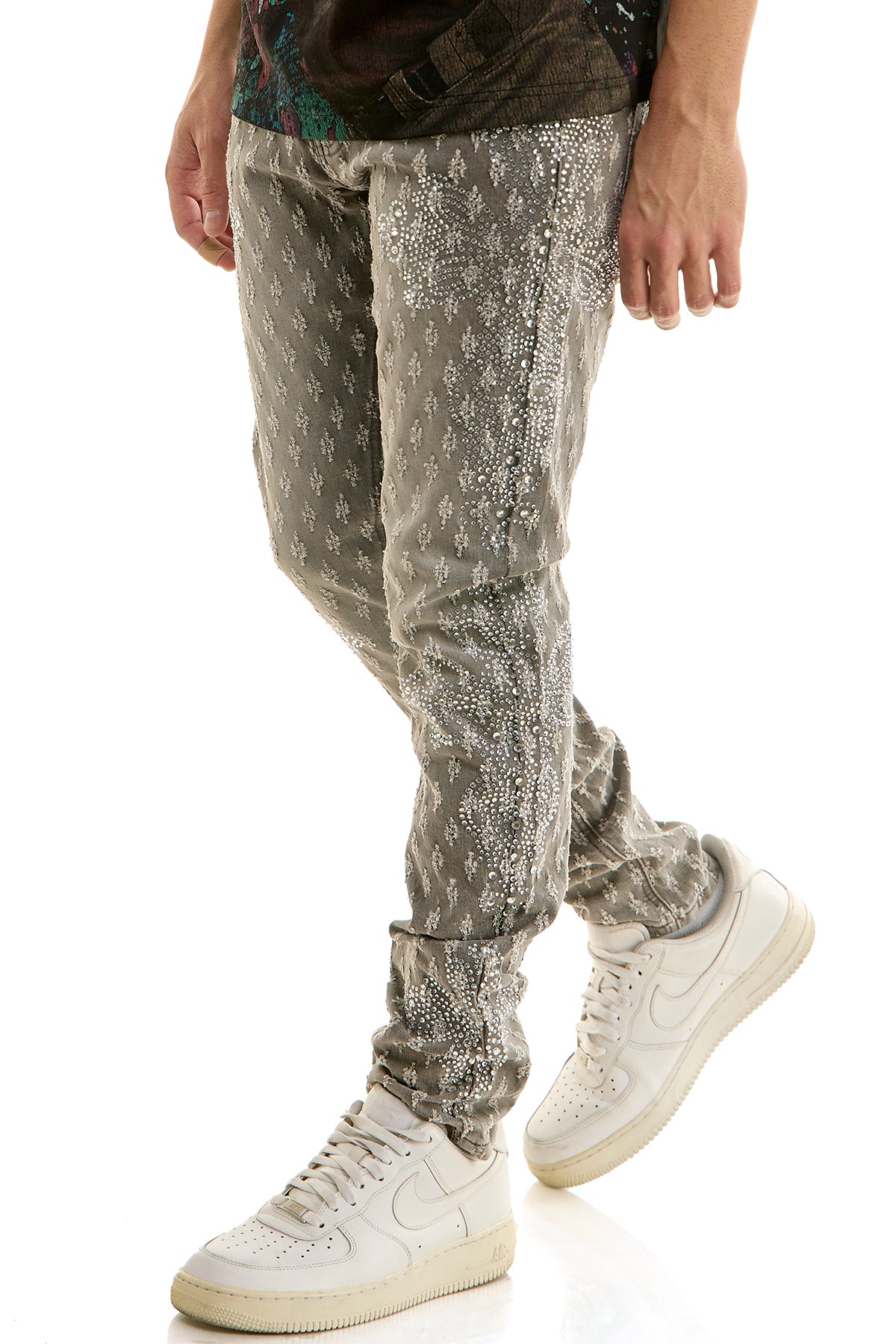 KND4952 M.Grey | KDNK Jacquard Rhinestone Jeans