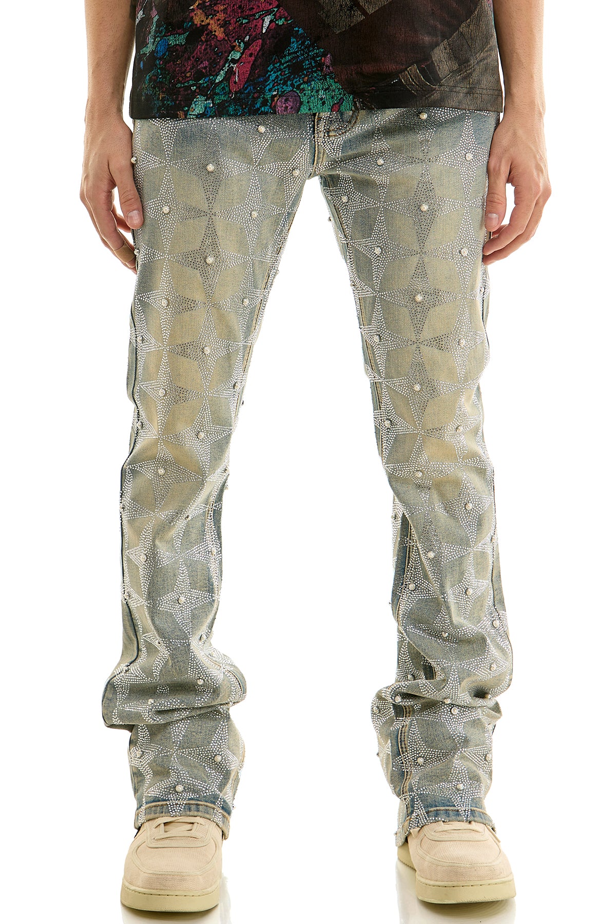 KND4953 Blue | KDNK Pearl Rhinestone Jeans