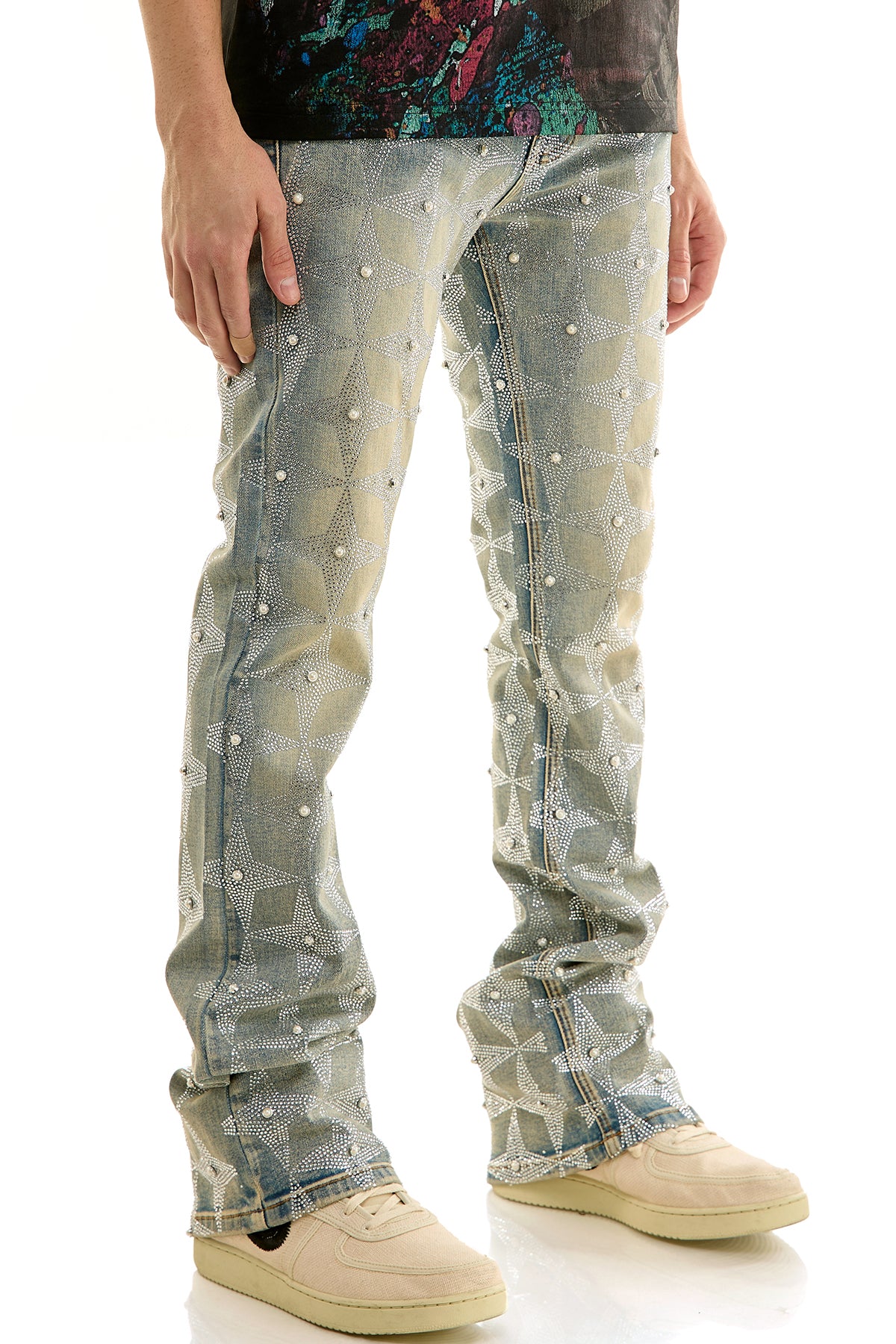 KND4953 Blue | KDNK Pearl Rhinestone Jeans