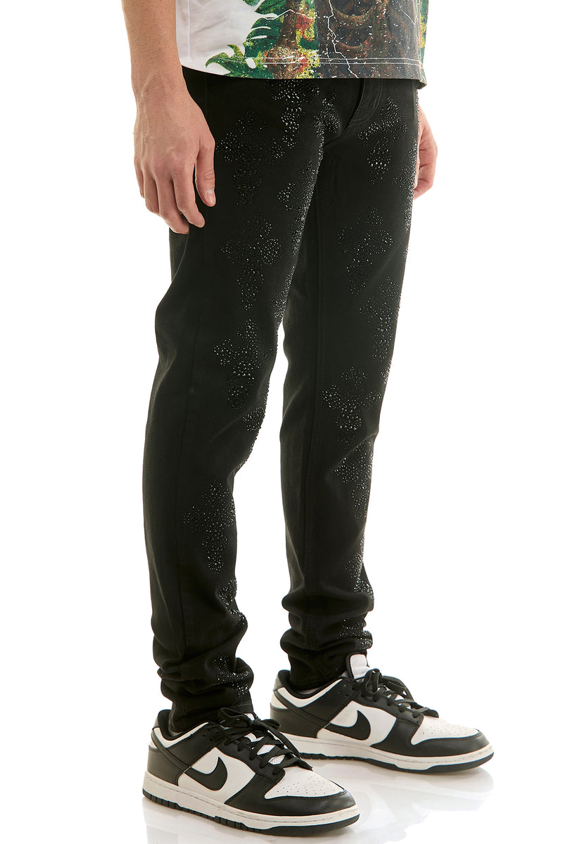 KND4957 Jet Black | KDNK Cross Rhinestone Jeans