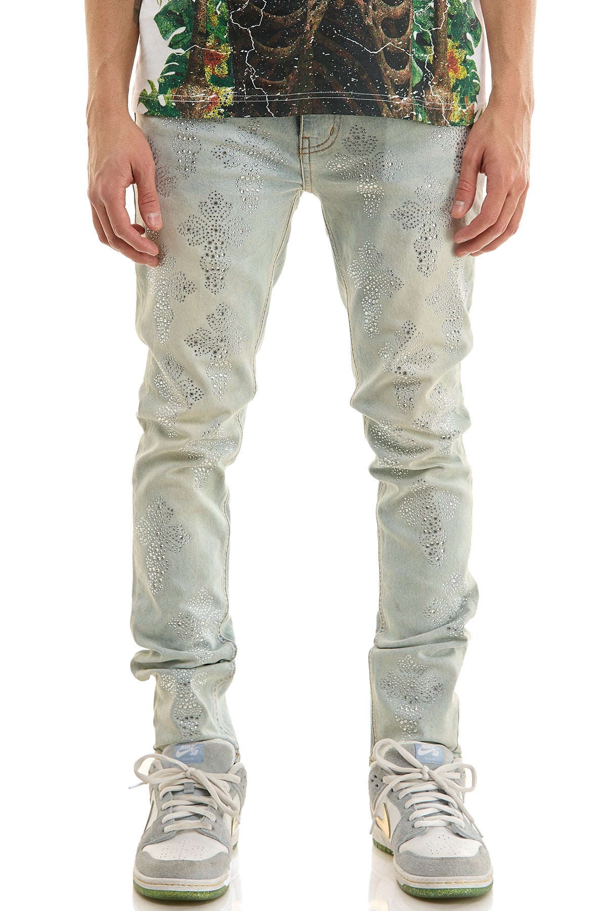 KND4957 Lt.Blue | KDNK Cross Rhinestone Jeans
