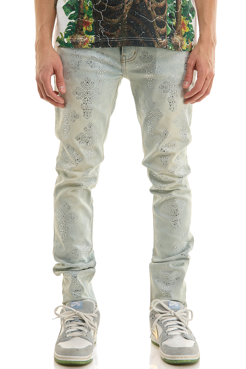 KND4957 Lt.Blue | KDNK Cross Rhinestone Jeans