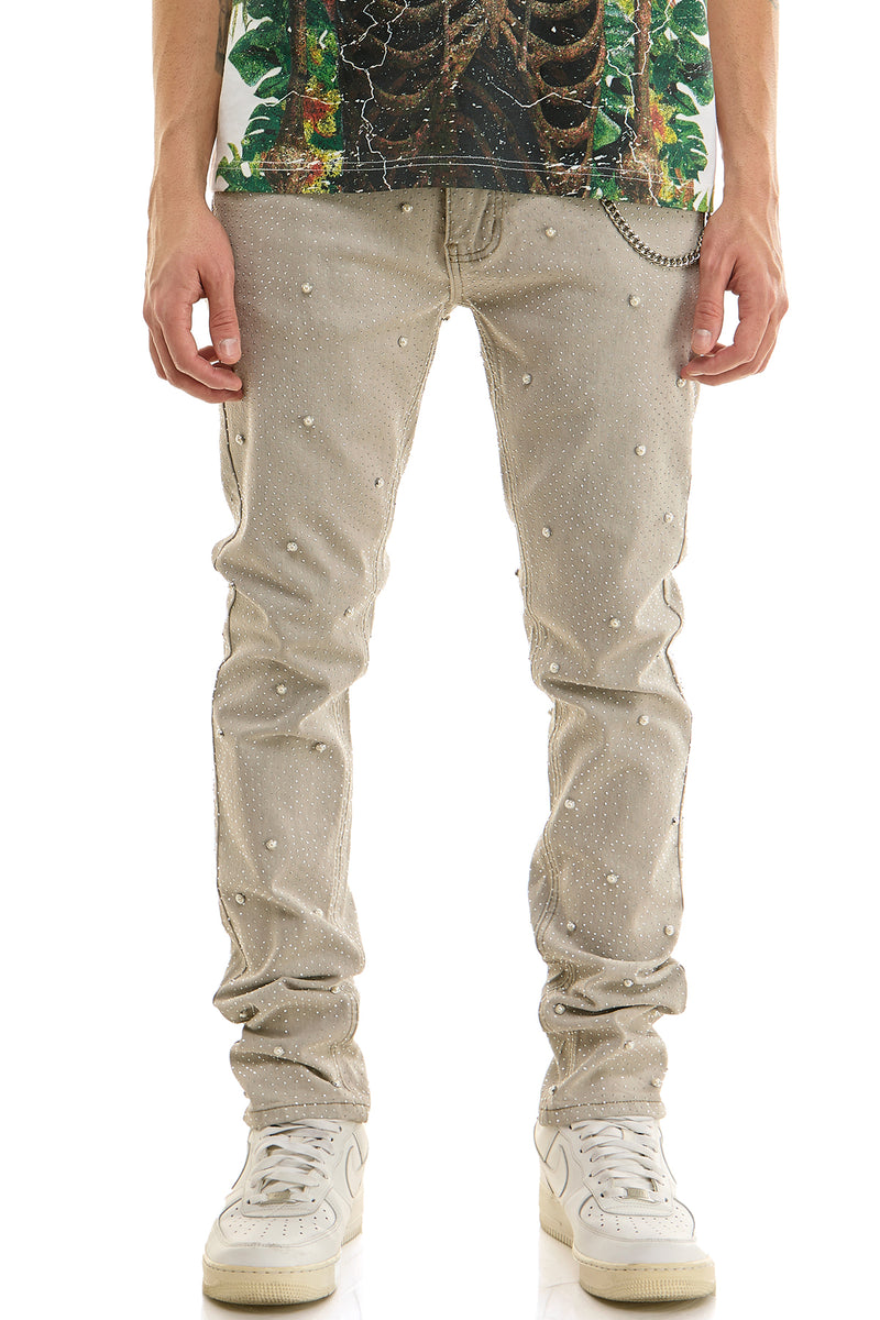 KND4959 Grey | KDNK Pearl Rhinestone Jeans