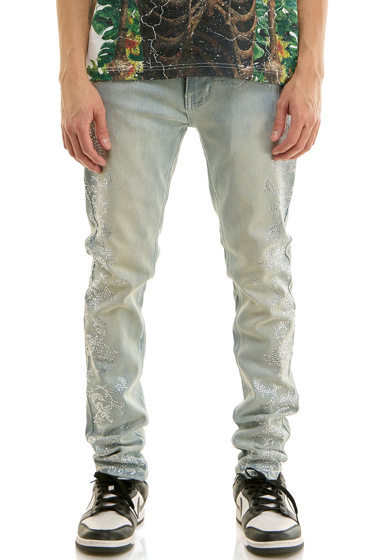 KND4963 Blue | KDNK Rhinestone Frame Jeans