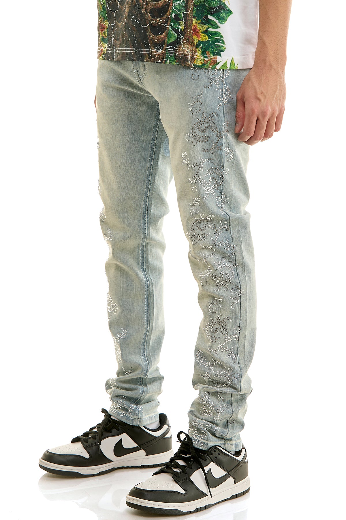 KND4963 Blue | KDNK Rhinestone Frame Jeans
