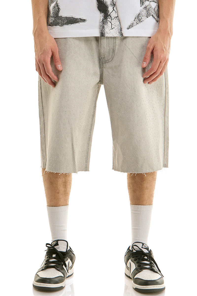 KND4964S Grey | KDNK Rhinestone Denim Shorts