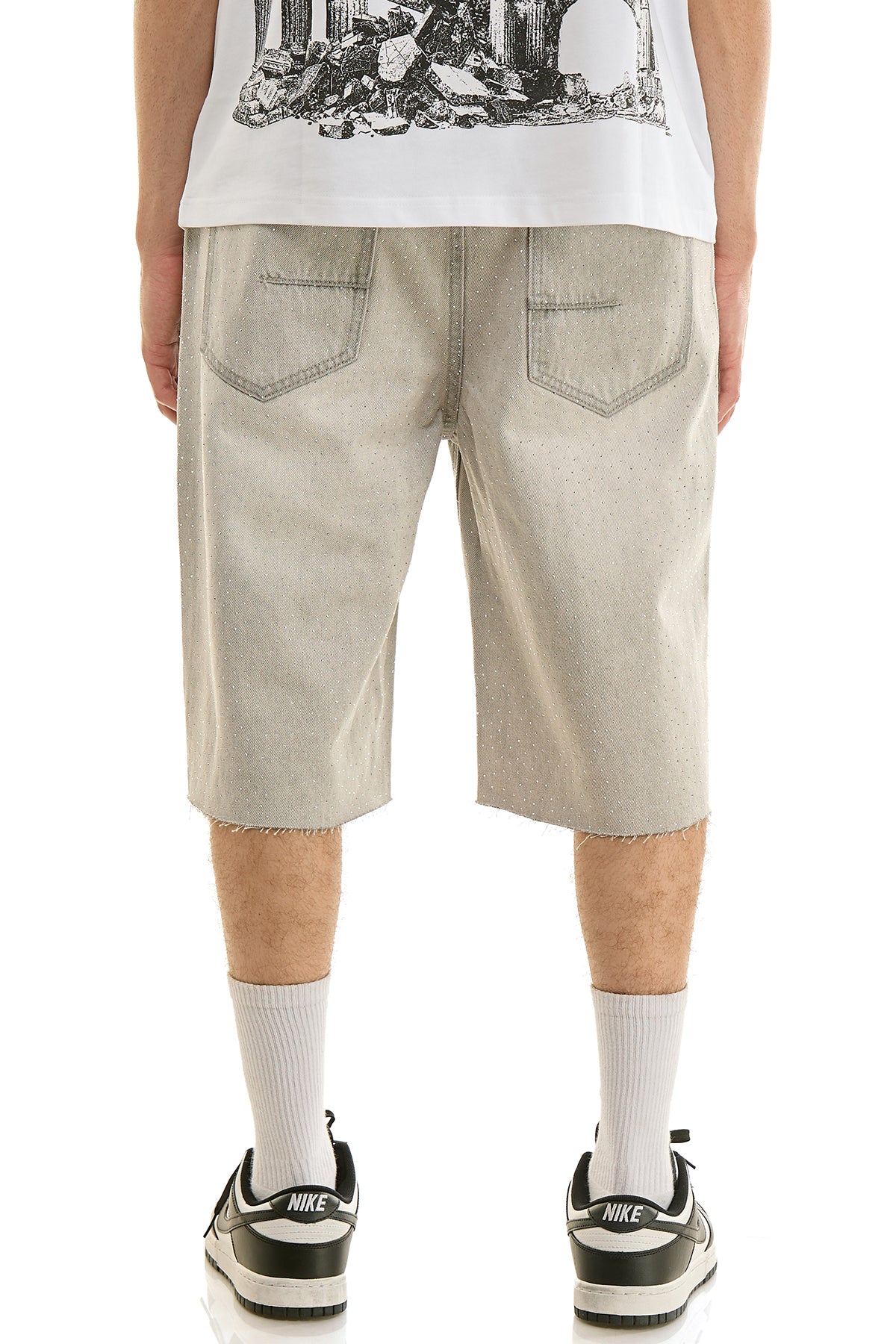 KND4964S Grey | KDNK Rhinestone Denim Shorts