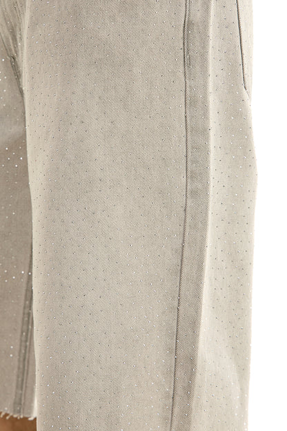 KND4964S Grey | KDNK Rhinestone Denim Shorts
