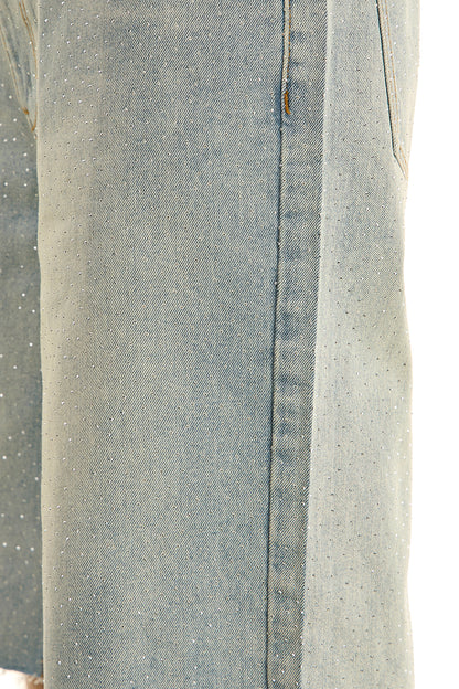 KND4964S Lt.Blue | KDNK Rhinestone Denim Shorts