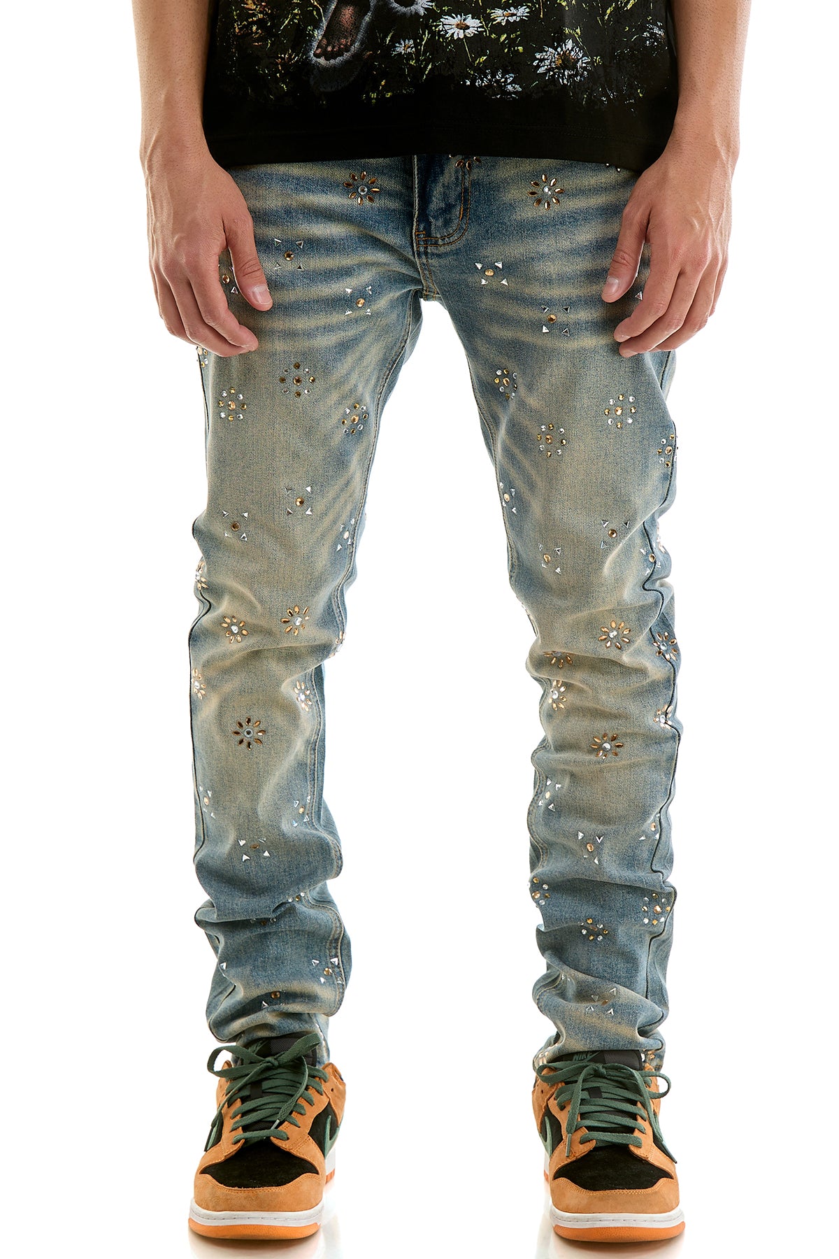 KND4987 Dk.Blue | KDNK Patterned Rhinestone Jeans