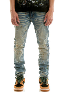 KND4987 Dk.Blue | KDNK Patterned Rhinestone Jeans