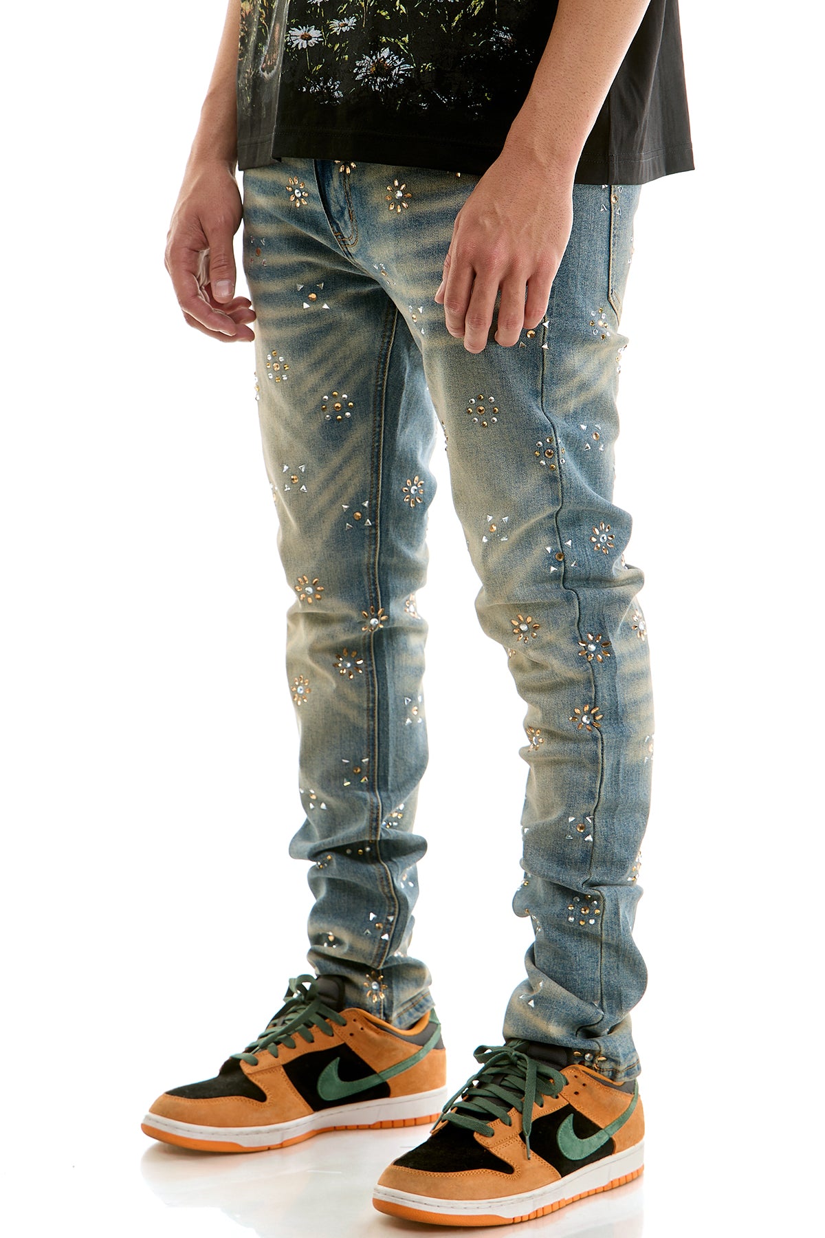 KND4987 Dk.Blue | KDNK Patterned Rhinestone Jeans