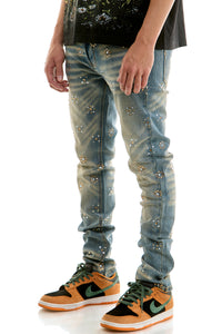 KND4987 Dk.Blue | KDNK Patterned Rhinestone Jeans