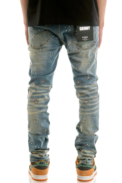 KND4987 Dk.Blue | KDNK Patterned Rhinestone Jeans