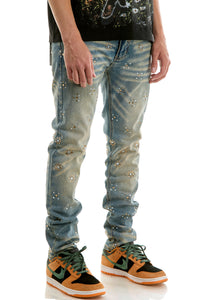 KND4987 Dk.Blue | KDNK Patterned Rhinestone Jeans
