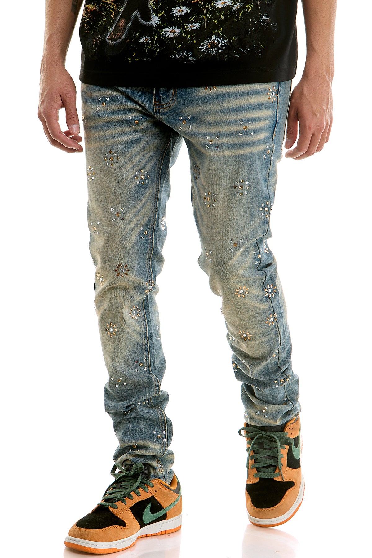 KND4987 Dk.Blue | KDNK Patterned Rhinestone Jeans