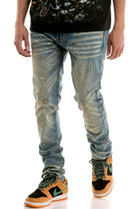 KND4987 Dk.Blue | KDNK Patterned Rhinestone Jeans