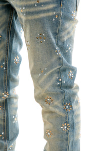 KND4987 Dk.Blue | KDNK Patterned Rhinestone Jeans